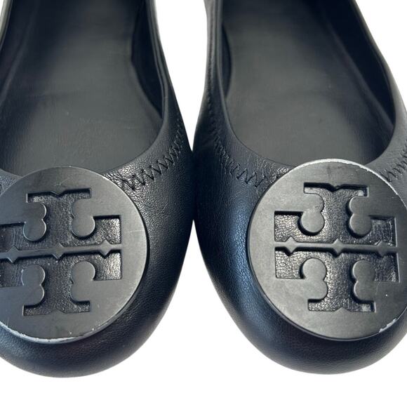 Tory Burch Minnie Black Travel Ballet Flat in Napa Leather w Black Logo Size 6 - Picture 10 of 10
